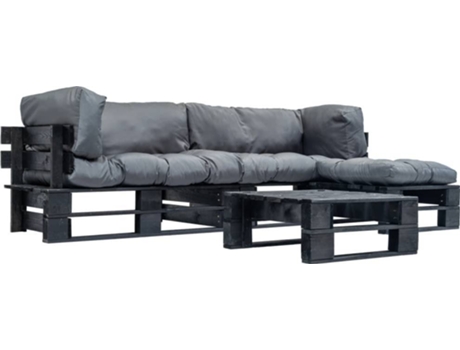 Sofás de paletes jardim cinzentos  almofadões madeira (4 peças)
