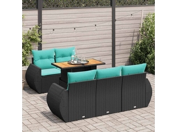 Vidaxl 6 Pcs Conjunto Sofás De Jardim C/ Almofadões Vime Pe Preto