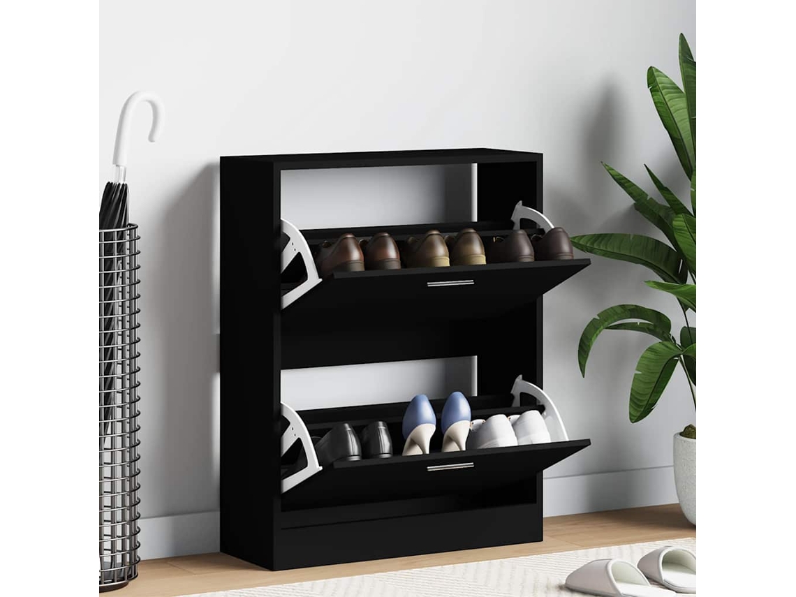 Vidaxl Sapateira 63x24x81 Cm Derivados De Madeira Preto