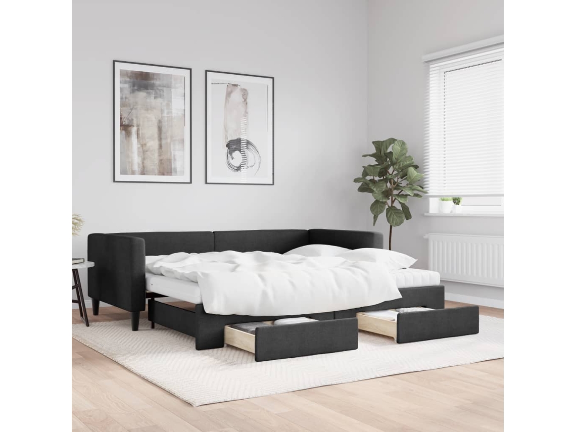Vidaxl Sofá cama com Gavetão e Gavetas 90x190 Cm Tecido Preto
