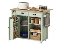Ilha de cozinha com tampo dobrável, carrinho com 2 gavetas, 2 portas, verde S/MARCA