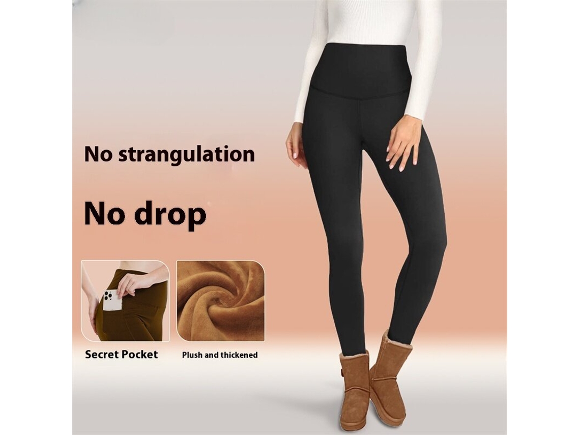 Vermelha P/m Calça Legging Feminina Forrada Lã Térmica Inverno Cintura Alta Yoga Bolsos