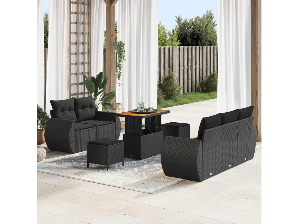 Vidaxl Conjunto De Sofá De Jardim 8 Unid. 5-número De Lugares Preto
