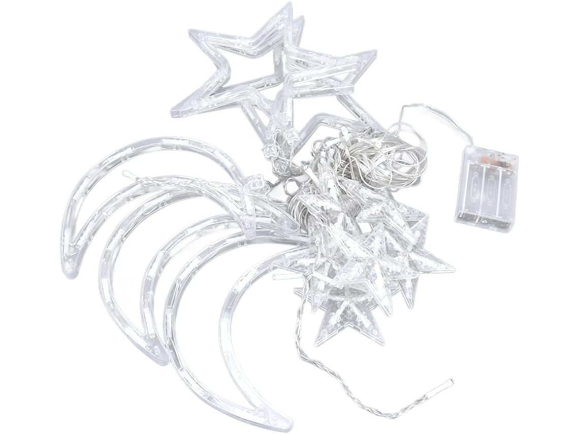 Cortina De Luzes Com Estrelas E Lua, 126 Leds, Alimentada Por