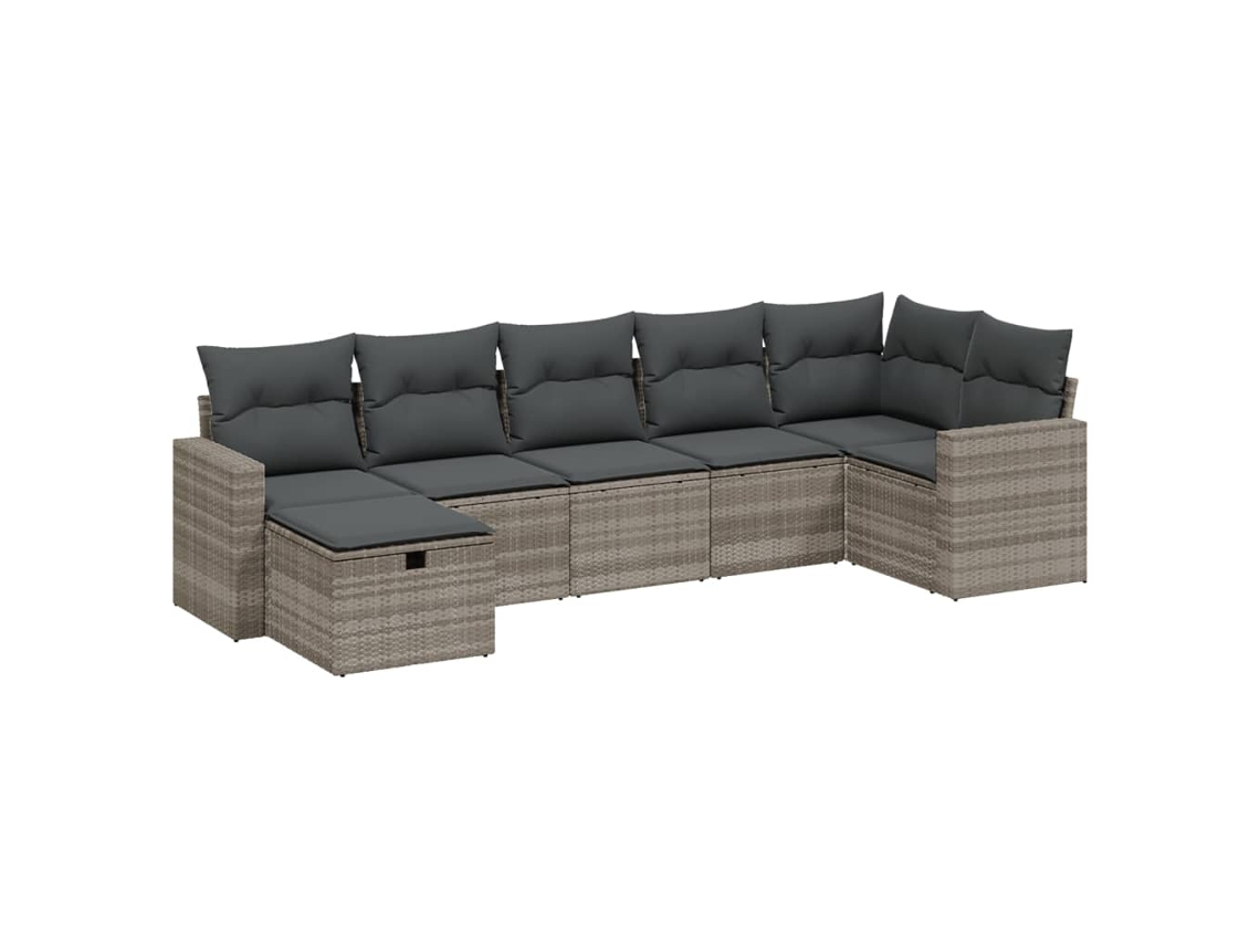 Conjunto de 7 Sofás Jardim com Almofadões Vime Pe Cinzento Claro MAISON EXCLUSIVE (7 pcs)