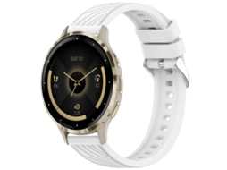 Bracelete Para Garmin Venu 3s (18mm) - Silicone - Textura Listrada - Fivela De Aço Prate Branco