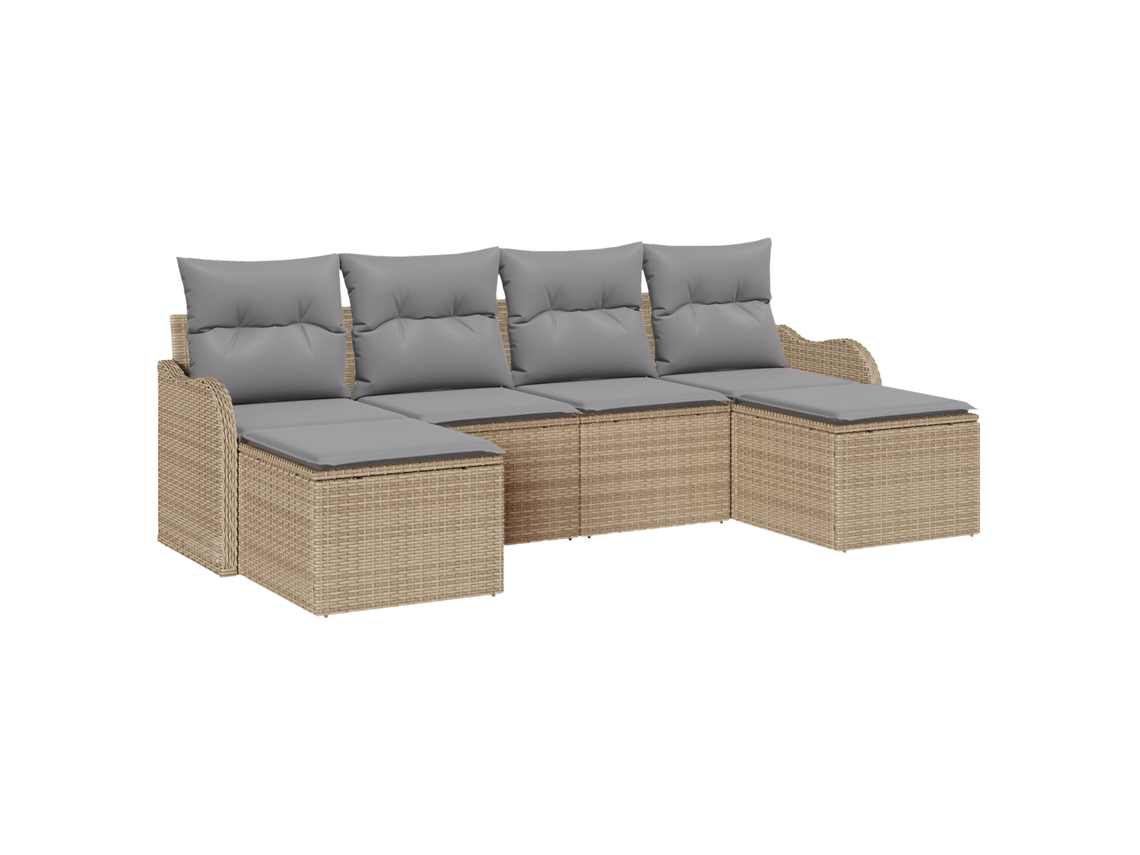 Conjunto 6 Conjunto De Sofá De Jardim Vidaxl Bege Vime Pe (55 X 55 X 37 Cm)