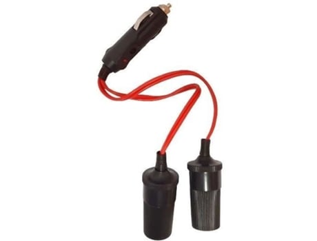 Tomada dupla para acendedor de cigarros (12/24 V) para dispositivos HTC com LED de 10 A e cabo vermelho de 20 cm.