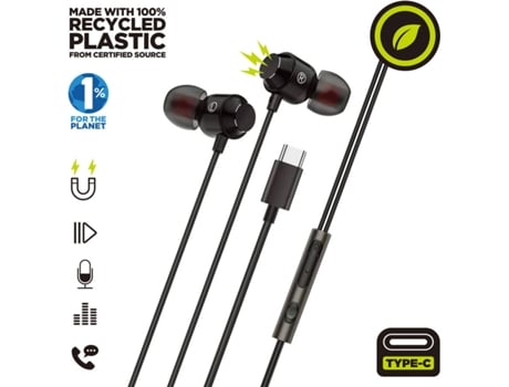Auriculares com Fio MUVIT for charge M32 Tipo C magnéticos pretos