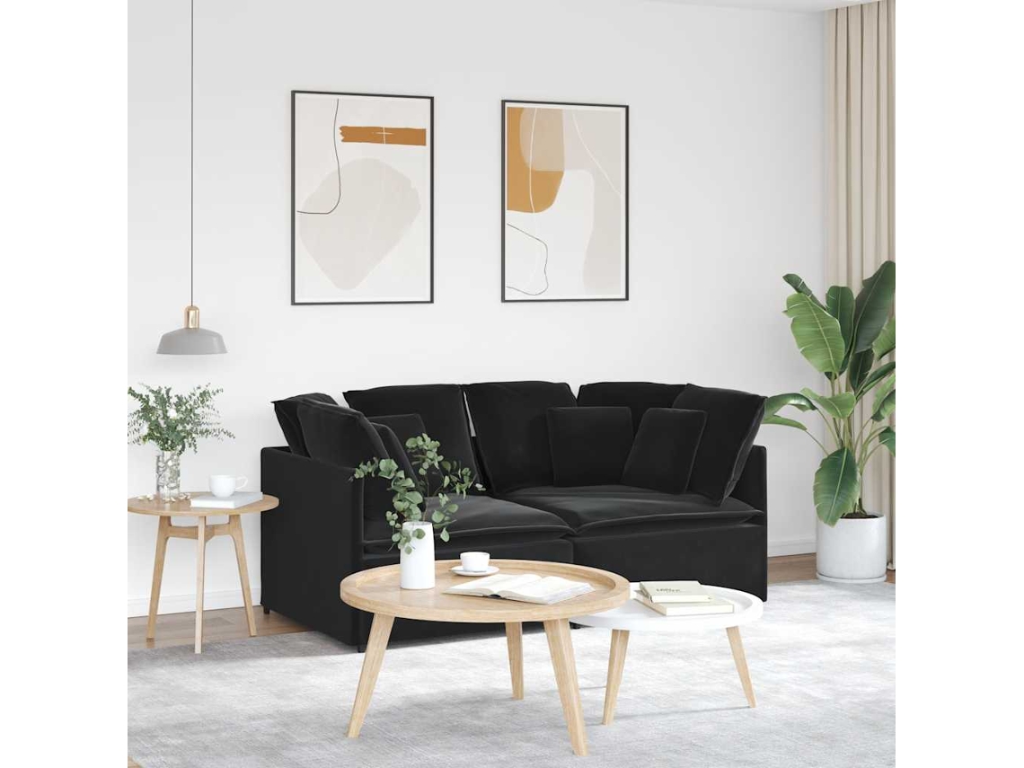 Vidaxl Sofá Modular Com Almofadas Veludo Preto