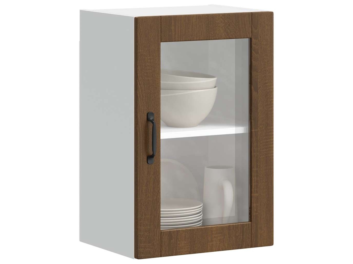 Vidaxl Armário De Parede Cozinha Porta Vidro porto Carvalho Castanho