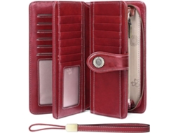 Carteira Feminina Grande Com Proteção Rfid - Clutch Longa Com 24 Slots Para Cartões E Alça De Pulso