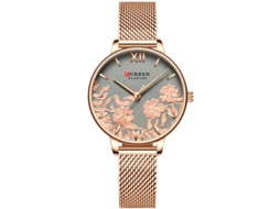 Relógio de Quartzo MDUG com Pulseira de Malha Dourada Rosê, Mostrador Elegante e Minimalista