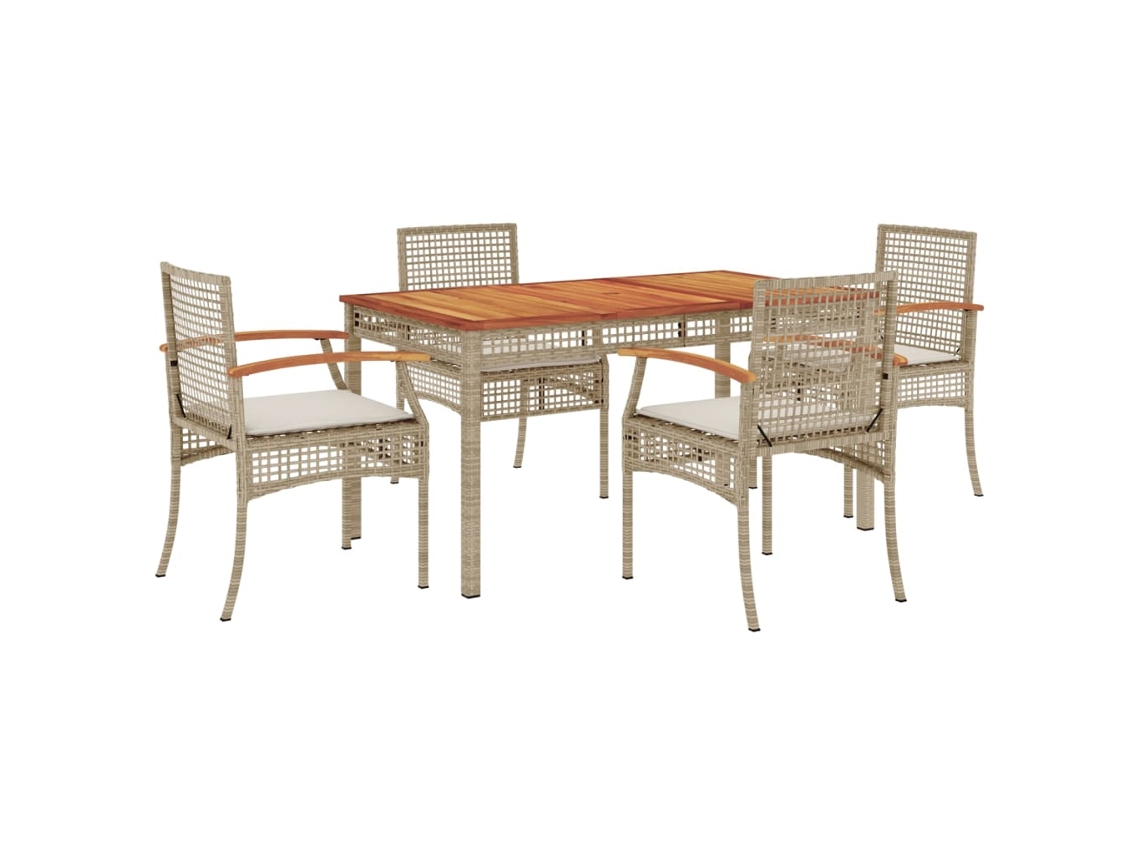 Conjunto de 5 Jantar para Jardim com Almofadões Vime Pe Bege MAISON EXCLUSIVE