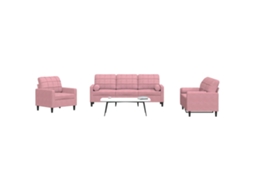 Vidaxl 3 Pcs Conjunto De Sofás Com Almofadões E Rolos Veludo Rosa