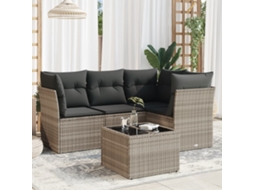 Vidaxl 5 Pcs Conj. Sofás Jardim C/ Almofadões Vime Pe Cinzento-claro