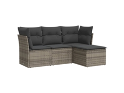 Conjunto de 4 Sofás de Jardim com Almofadões Vime Pe Cinzento MAISON EXCLUSIVE (4 pcs)