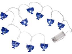 Cordão De Luzes Led Em Formato Vela Hanukkah, Na Cor Azul Ferro,
