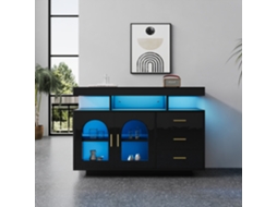 Buffet De Led 120cm Com 16 Cores Para Sala De Jantar,armário De Café,gavetas E Acabamento Brilhante Em Preto Mega Echo Trade Shop