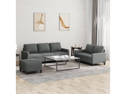 Vidaxl 3 Pcs Conjunto De Sofás Com Almofadões Tecido Cinzento-escuro