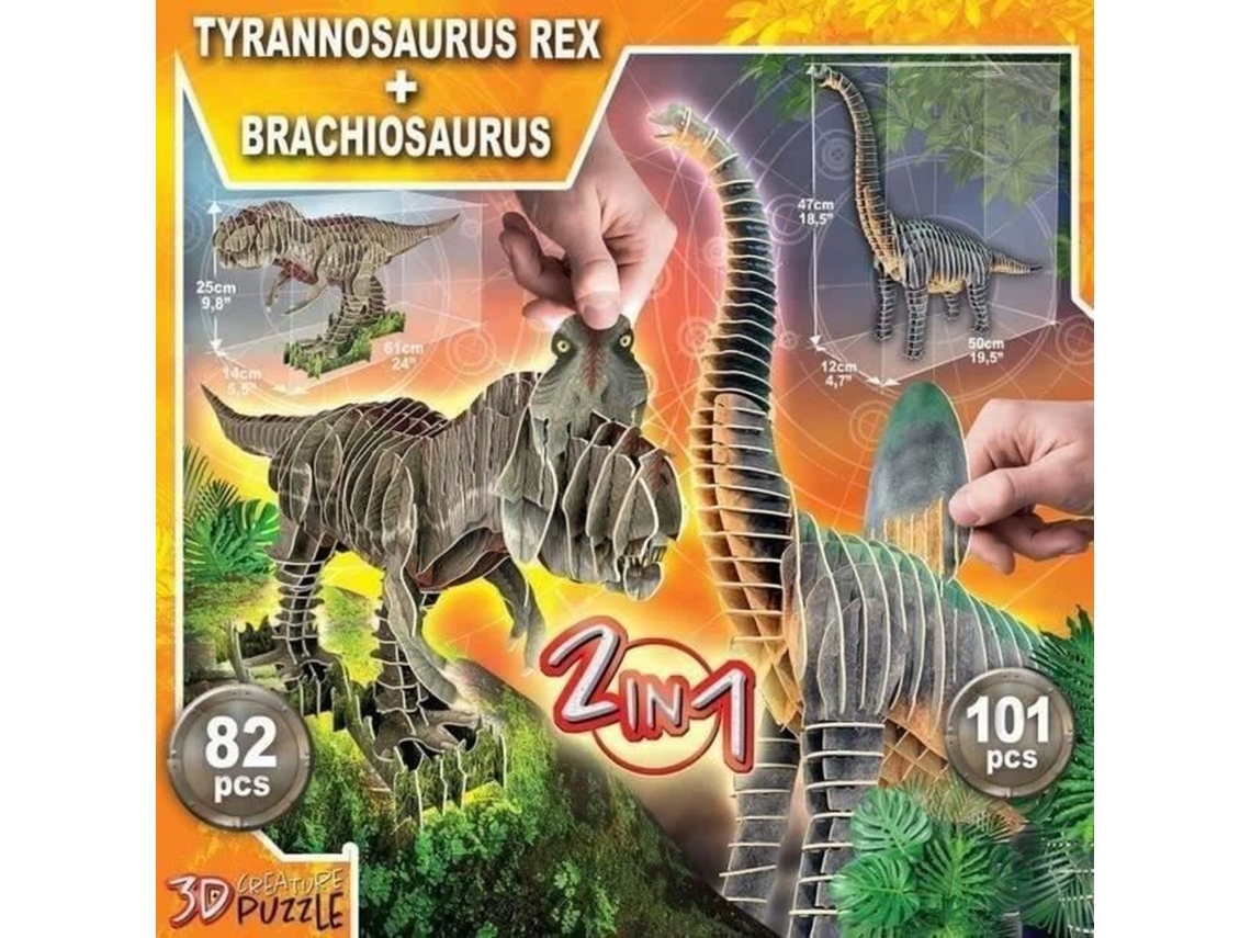 Quebra-cabeça de criatura 3D T Rex Brachiosaurus 2 em 1 Educa