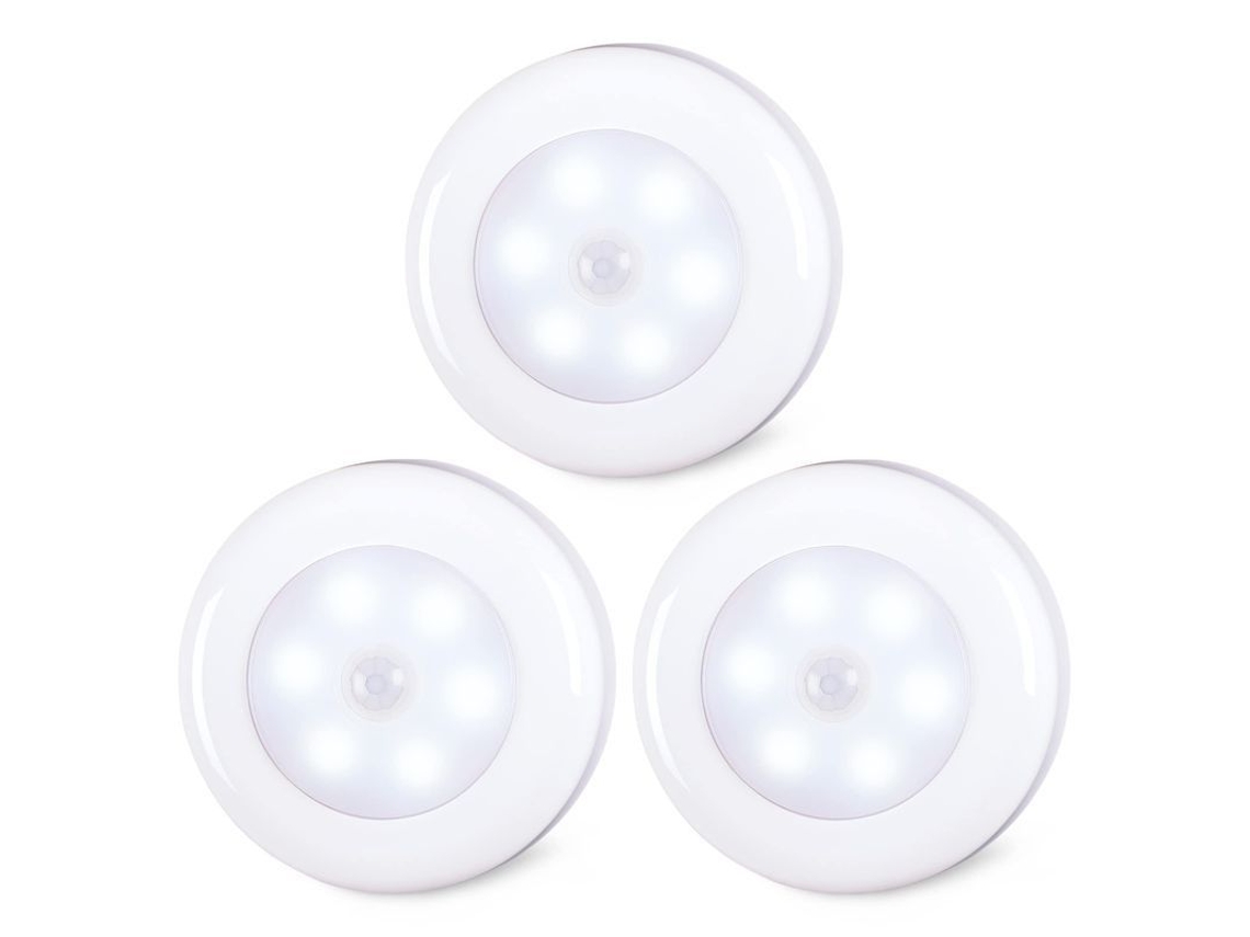 Luz De Sensor De Movimento Interior Linjou, Luz Nocturna Led Sem Fio Para Armários (branco Frio, 3 Pacotes)