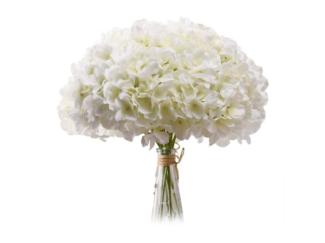 Buquê Completo com 20 Cabeças de Flores Artificiais de Hortênsia Branca Leitosa, Feitas de Seda, com Hastes, para Casamento. AQUAFORGE