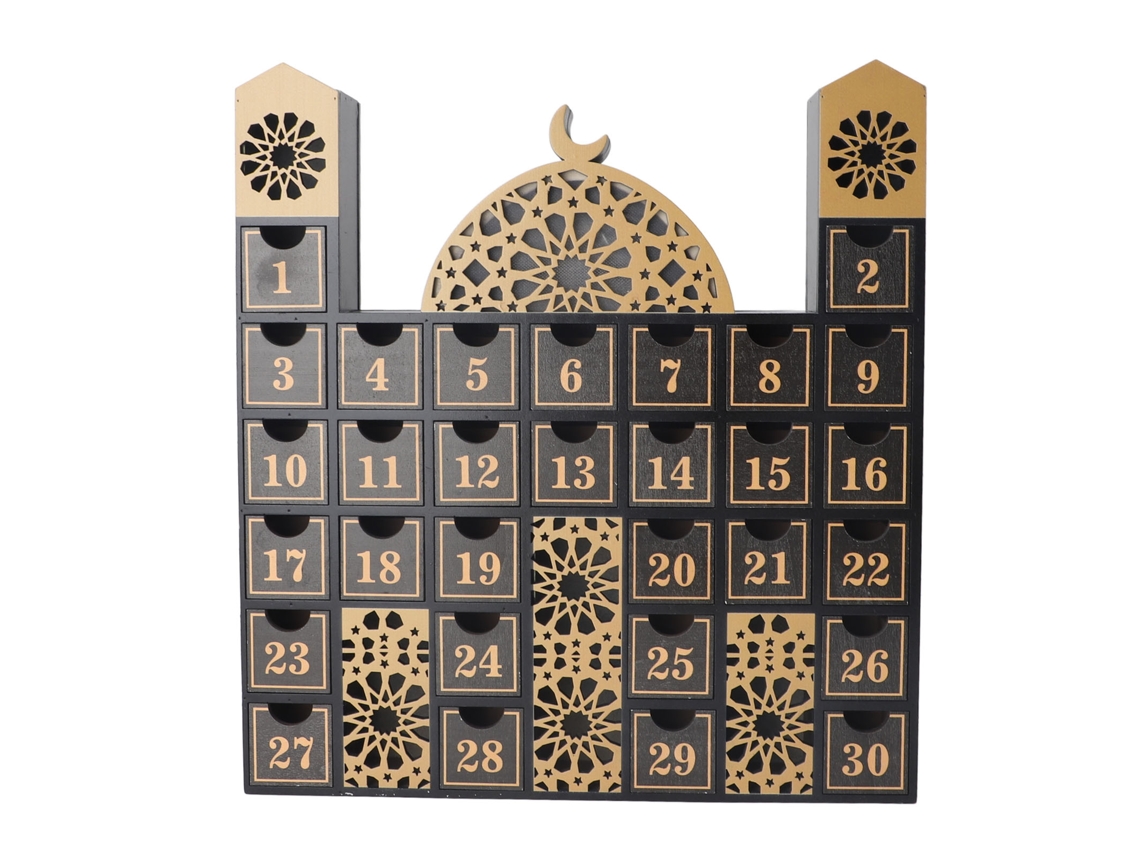 Laxiscreed Calendário De Contagem Decrescente Em Madeira Com Luz Led Para Ramadan E Eid