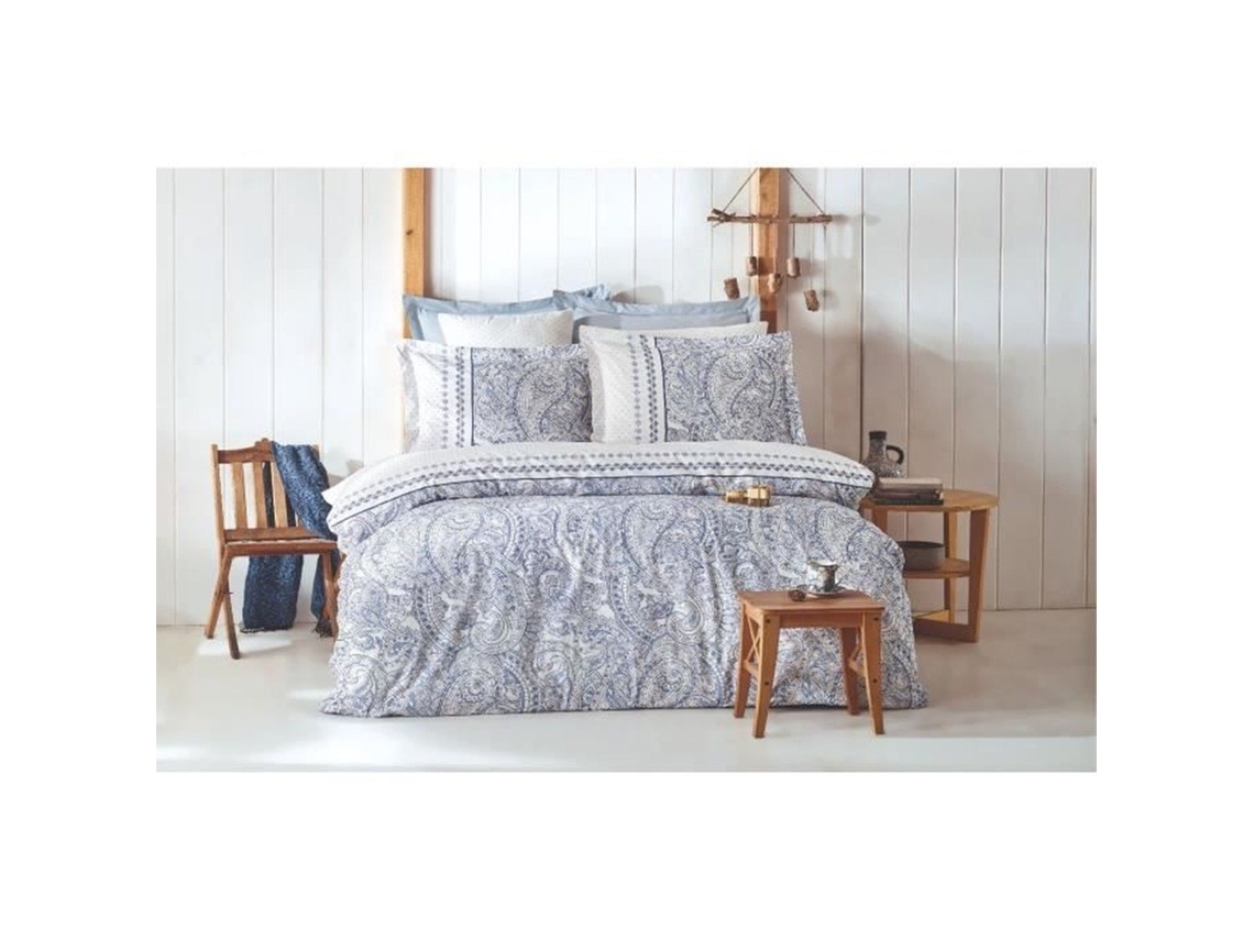 Conjunto de Cama - Capa de Edredom 220 x 240 + 2 Fronhas 60 x 60 em Algodão Reforçado - Azul