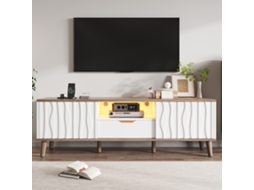 Móvel Tv Led 160x40x52 Cm – Porta De Correr, Até 70'', Estilo Moderno – Branco E Nogueira Escura