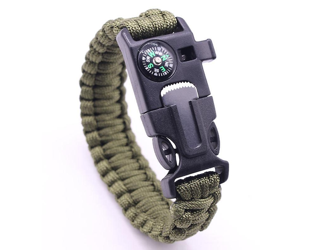 Pulseira de Sobrevivência Ajustável com Iniciador de Fogo e Apito BRILVIBERA (1 Unidade, Verde Militar)