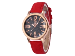 Relógio de quartzo com pulseira de couro, estilo moderno, mostrador redondo, universal (vermelho)
