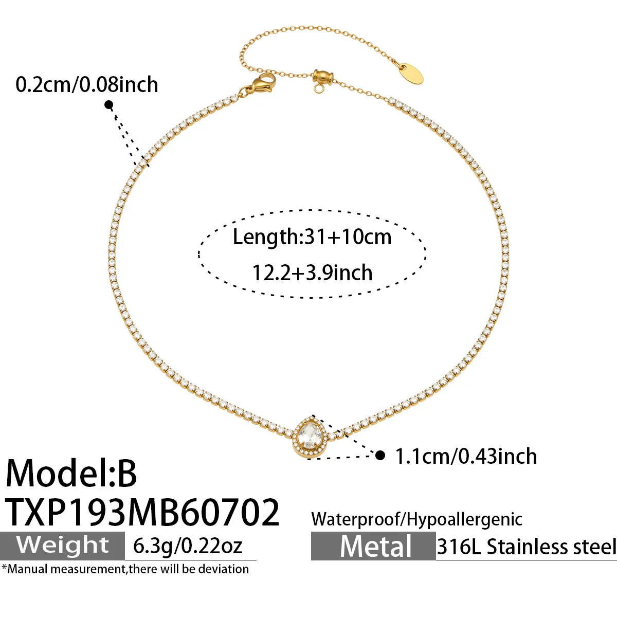 (colar) Colar Pulseira Em Formato De Gota Com Zircônia Cúbica De Grau 5a, Leve E Luxuoso, Perfeito Para Usar À Noite.