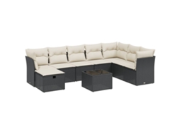 Conjunto 9 de sofás p/ jardim c/ almofadões VIDAXL vime PE preto