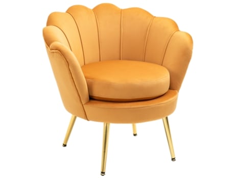 Poltrona De Estilo Muschel Com Pés Metálicos, Tecido Veludo, Para Sala De Estar E Quarto, Cor Amarela Panshiyuan (76x67x74cm)