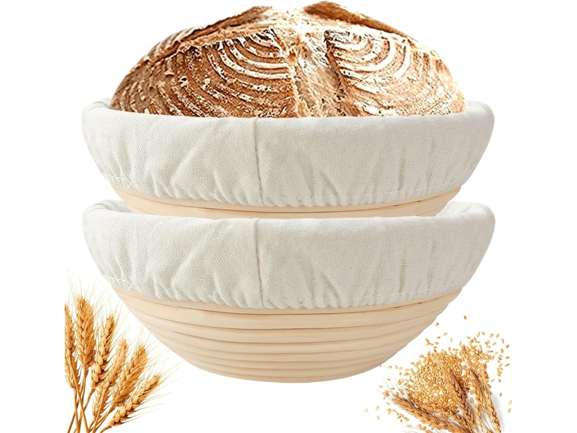 Cesto De Fermentação Para Pão Em Vime Natural Com Acessórios De Panificação, 2 Peças, 9 Polegadas Elysve