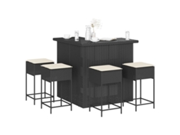 Vidaxl 5 Pcs Conjunto De Bar P/ Jardim C/ Almofadões Vime Pe Preto