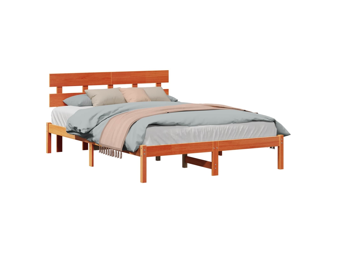 Vidaxl Estrutura Da Cama Castanho 150 X 200 Cm Madeira De Pinho Maciça