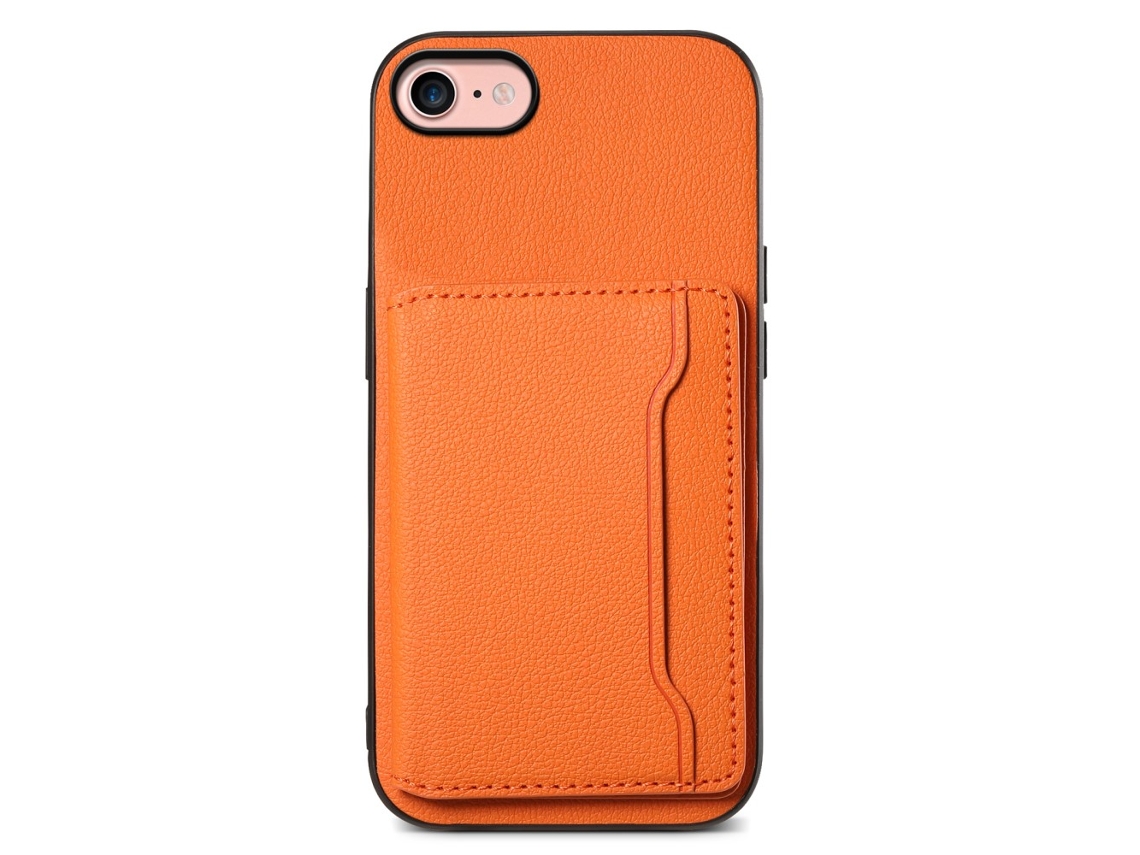 Capa Em Tpu Textura De Gémeo, Com Suporte E Porta-cartões Para Apple Iphone 7 / 8 / Se (2020) / Se (2022) - Laranja