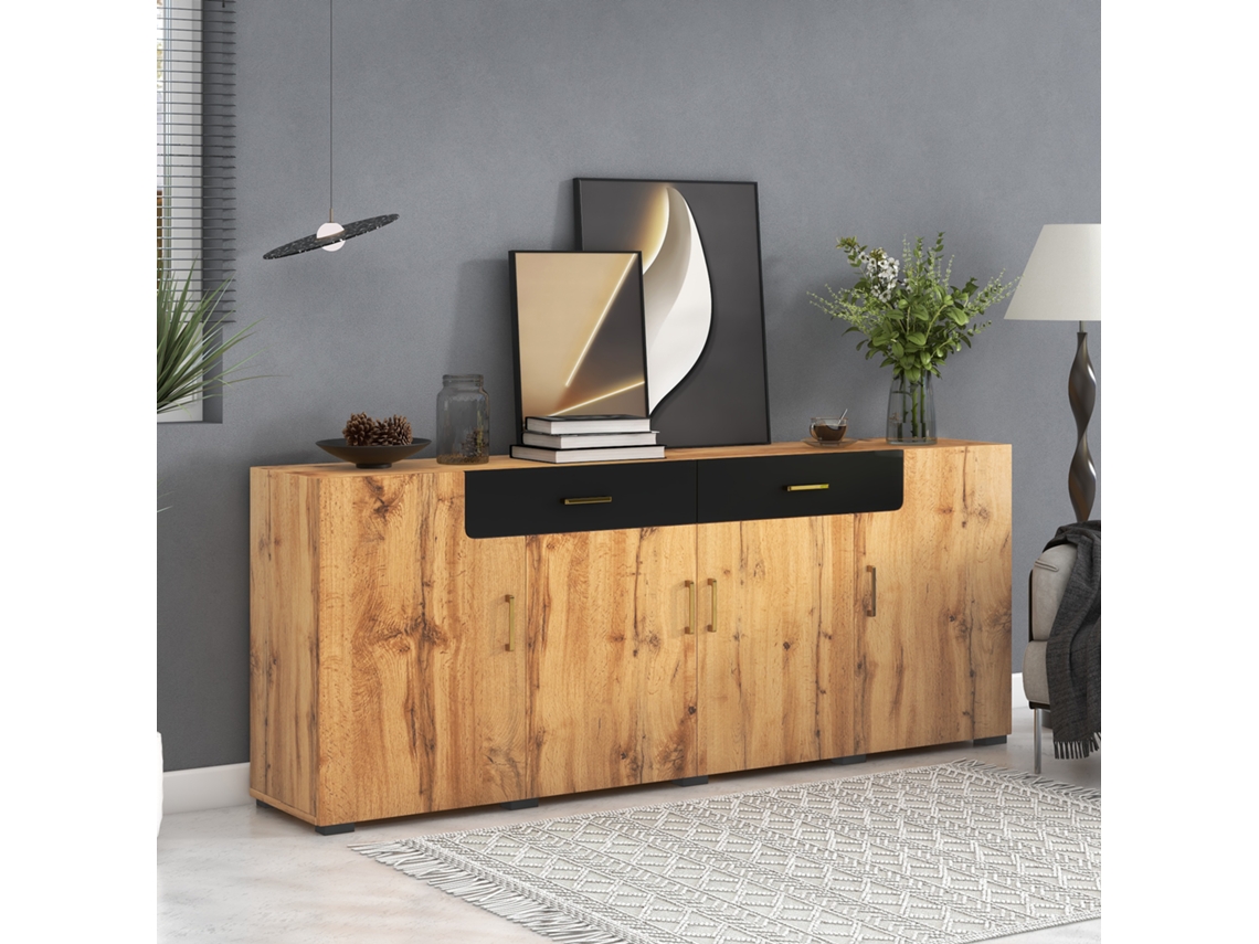 Aparador, Armário De Cozinha, Armário De Armazenamento, 208 X 39,5 X 80 Cm, Cômoda Com 4 Portas, 2 Gavetas, Buffets-xm