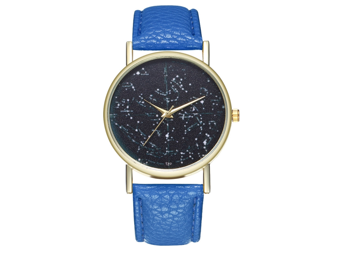 Relógio analógico de quartzo unissex com pulseira de PU azul royal