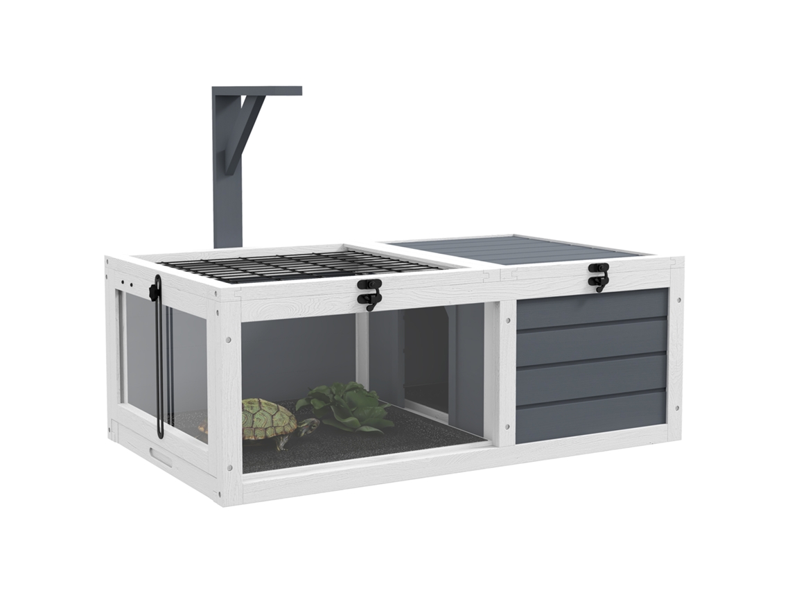 Gaiola/recinto Para Pequenos Animais, Ideal Para Tartarugas, Com 2 Compartimentos E Suporte Para Lâmpada, 81 X 48 X 31,5 Cm, Cinza.