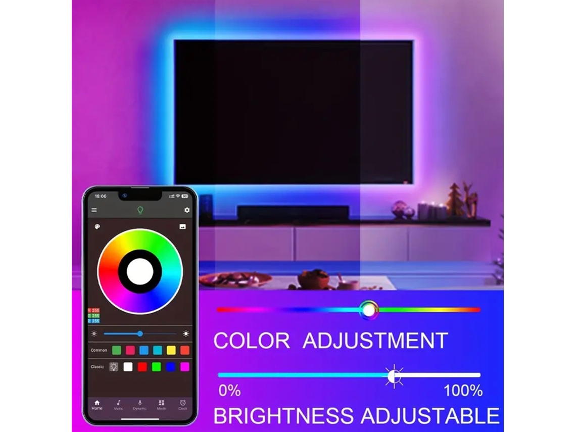 2026 tira Led Rgb com Controle Remoto e App 16m Cores Sincronização Música Temporizador para Decoração Residencial Festa