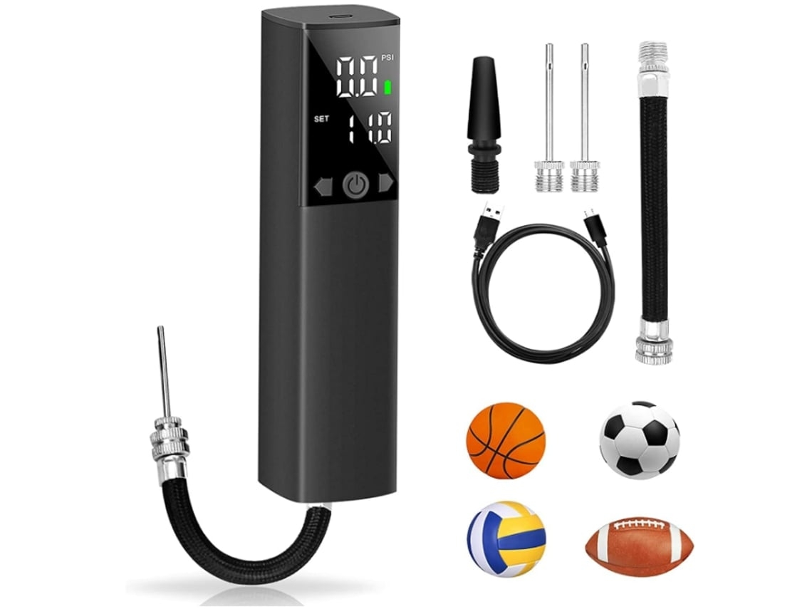 Bomba de ar elétrica inteligente para bolas com medidor de pressão preciso para bolas esportivas Preta Lalalamoli