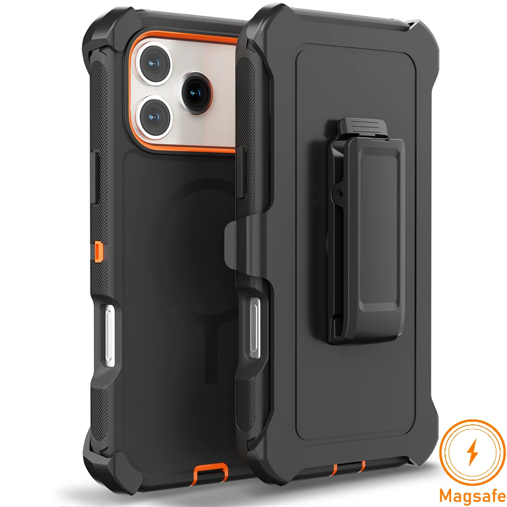 (preto/laranja, Iphone 12 Pro Max) Capa Magnética Para Celular, Compatível Com Magsafe, Resistente E Durável, À Prova De Choque, Com Clipe.