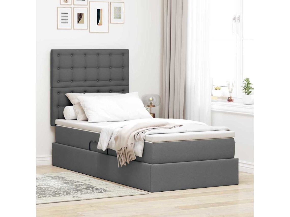 Vidaxl Cama com Arrumação e Colchão Cinza Escuro 100 X 200 Cm Tecido