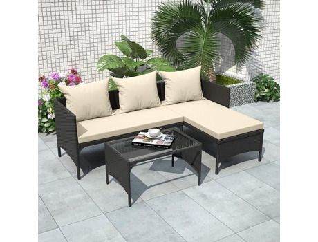 Sofá De Jardim | Móveis De Jardim Em Imitação De Resina Tecida | Com Almofadas E Mesa De Centro | 4 Pessoas | Preto Bigzzia
