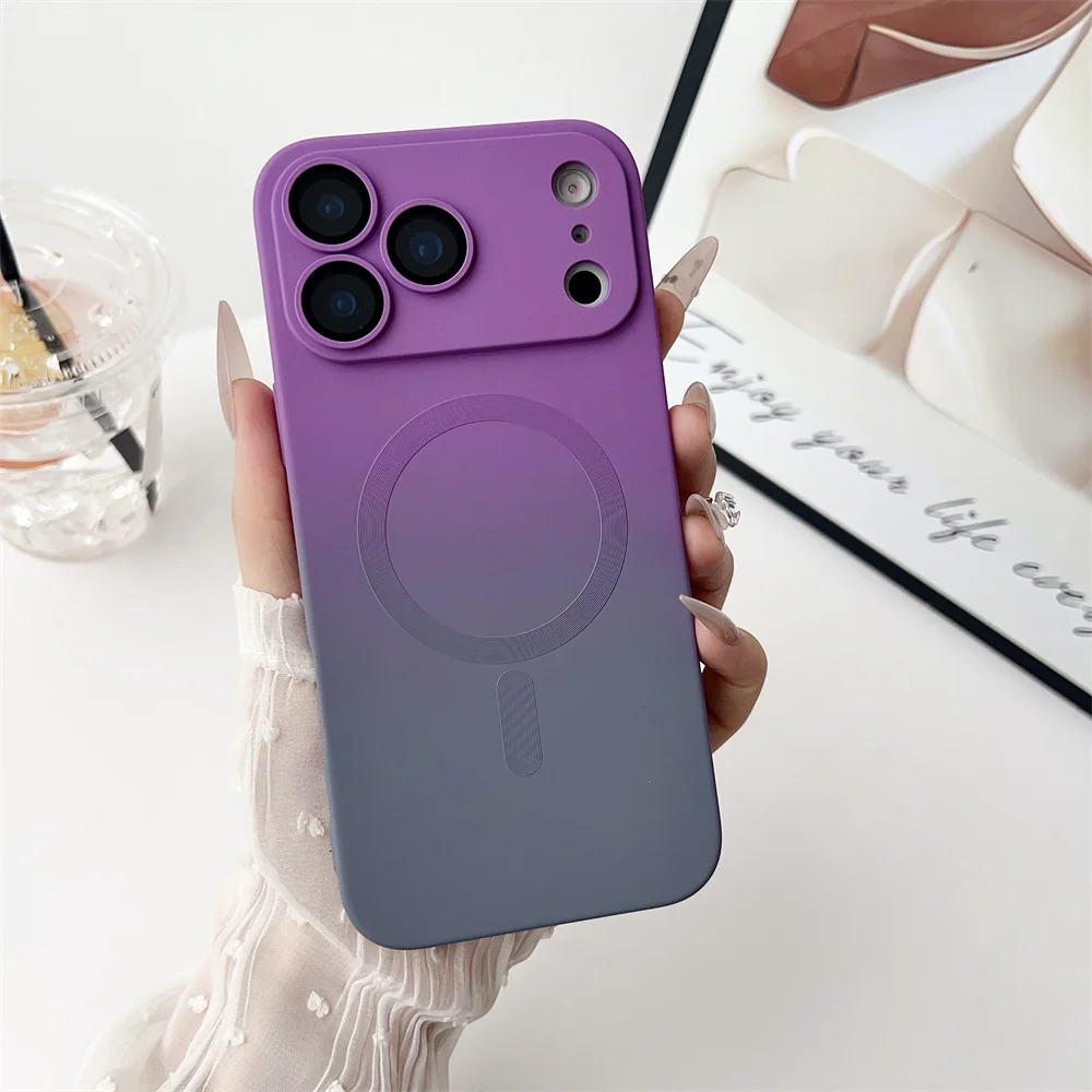 (roxo-acinzentado 14) Capa De Celular Com Efeito Degradê, Compatível Com Carregamento Sem Fio, Feita De Silicone.