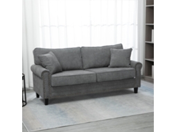 Sofá De 2 Lugares Estofado Poliéster Com 2 Almofadas Pés Madeira Borracha 196x80.5x89cm Cinza