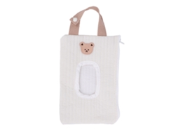 Mali bolsa de Lenços para Bebê com Zíper e Alça Bordada Urso Branco Portátil